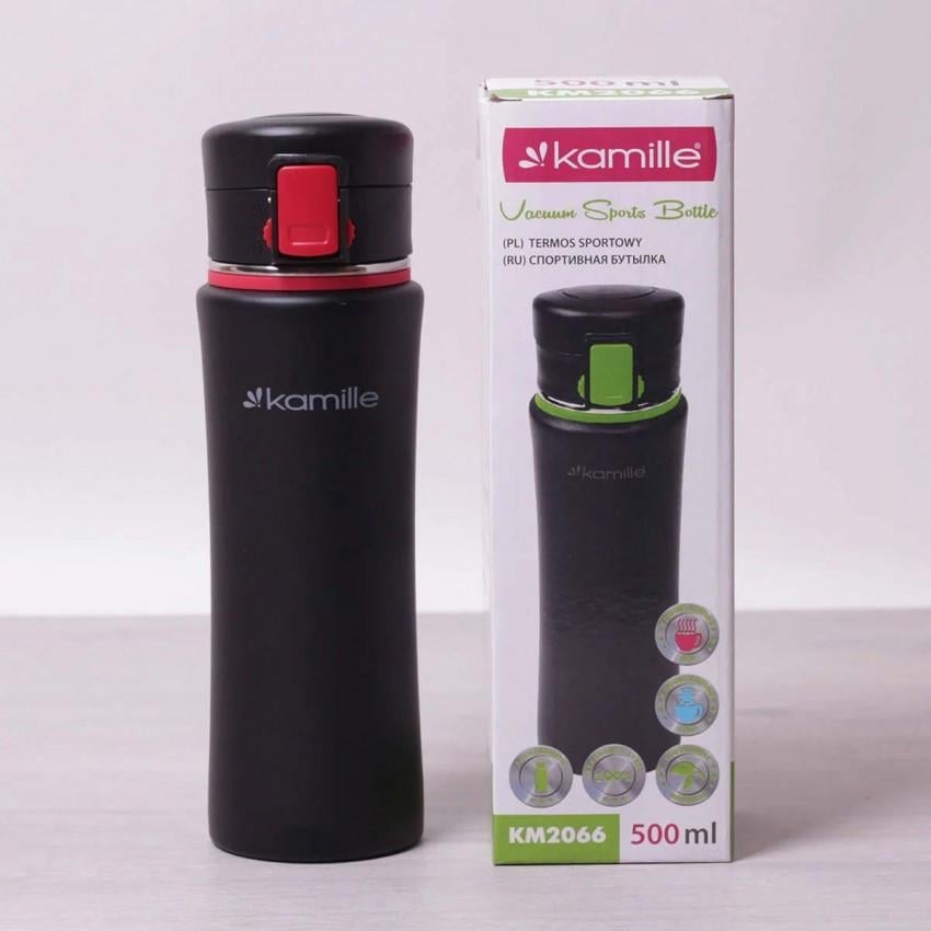 Термос-бутылка спортивная Kamille КМ-2066 из нержавеющей стали 500 мл Черный/Красный (1104587285)