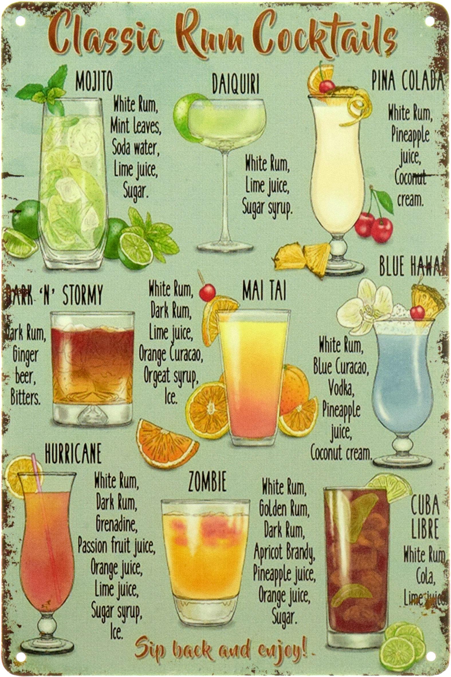 Табличка металлическая "Classic Rum Cocktails" 20x30 см (ms-104031)