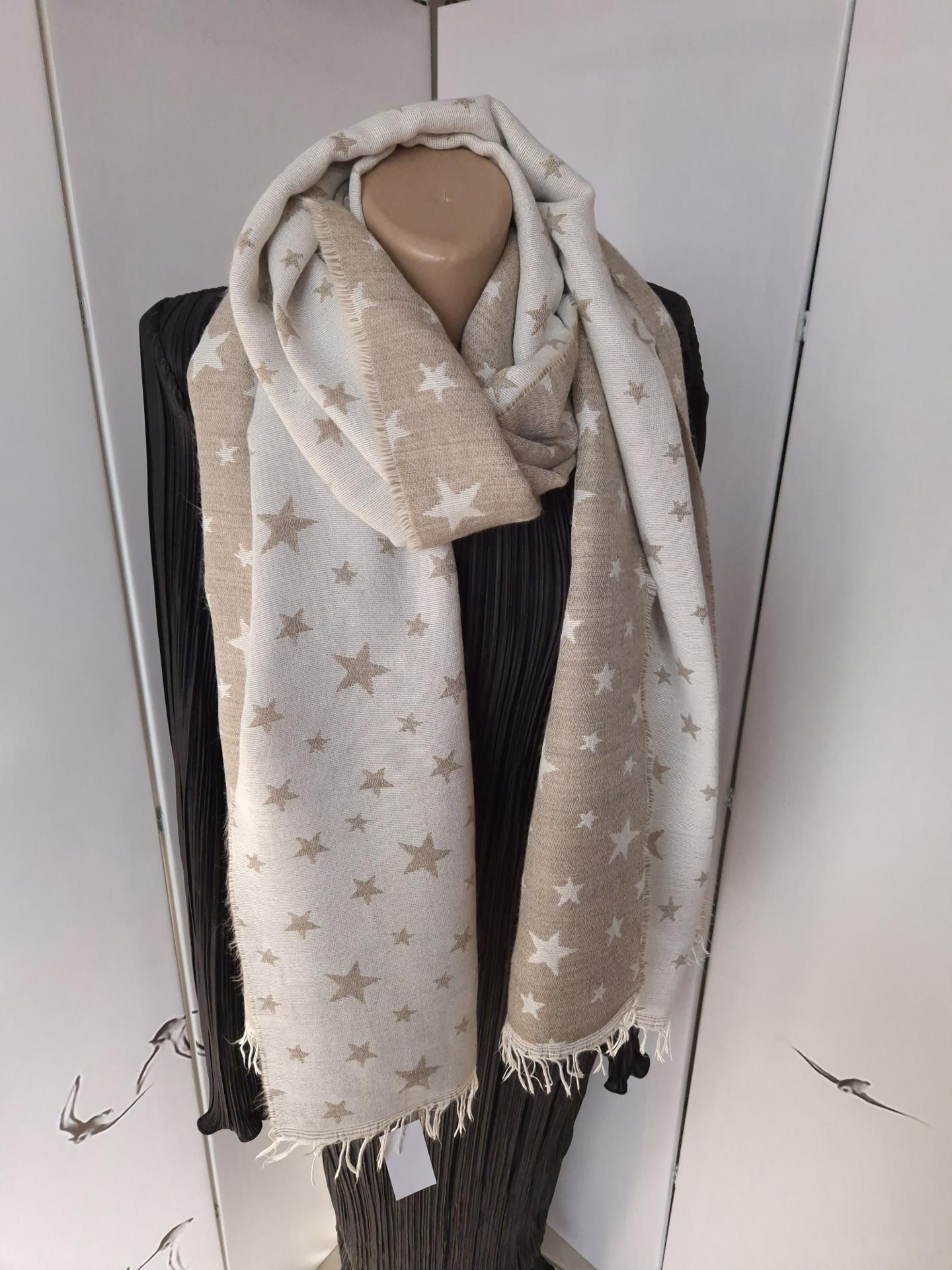 Шарф-палантин жіночий в зірки весна-осінь 212х62 см Бежевий (15925) - фото 7