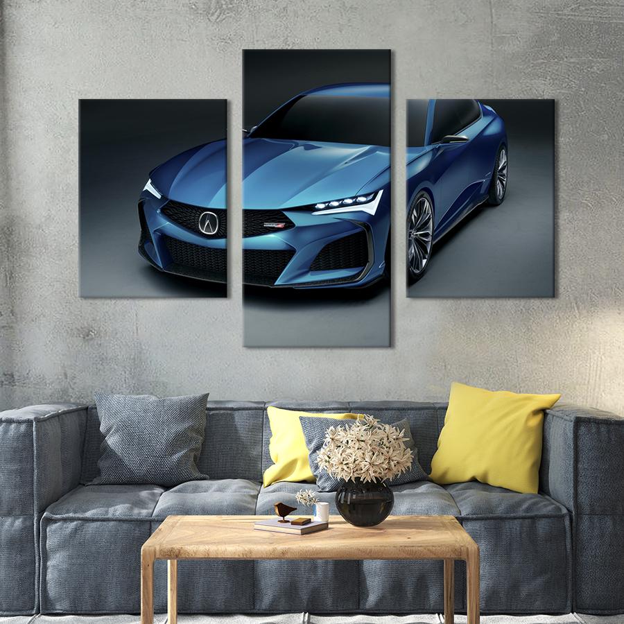 Картина на холсте триптих Acura Type S в лазурном цвете 96x60 см (1246-32)