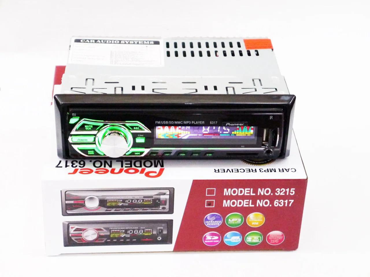 Автомагнитола 6317 мульти подсветка Usb RGB Fm Aux пульт 1 din - фото 4