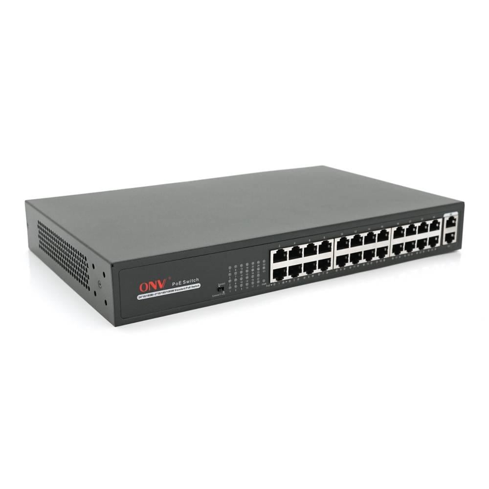 Комутатор PoE ONV-H1024PLS 24 порти РоЕ 100 Мбіт + 2 Uplink 1000 Мбіт до 250м IEEE802.3af/at загальна потужність 250 Вт