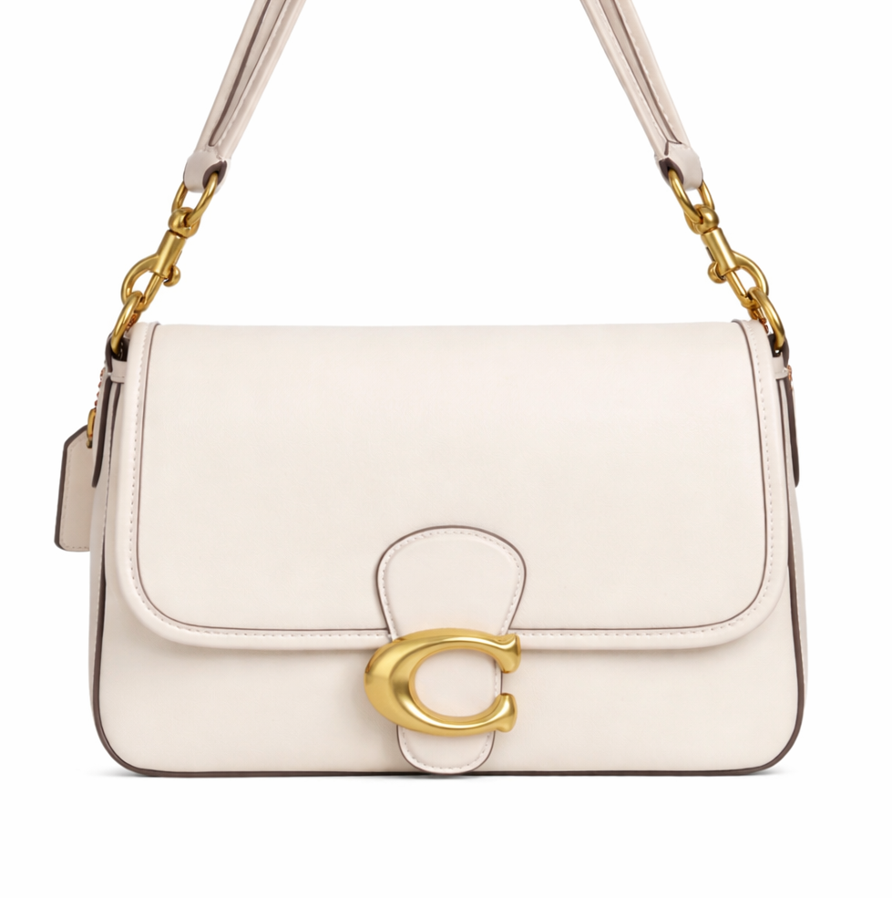 Женская сумка кожаная Coach Soft Tabby Shoulder Bag Brass/Chalk