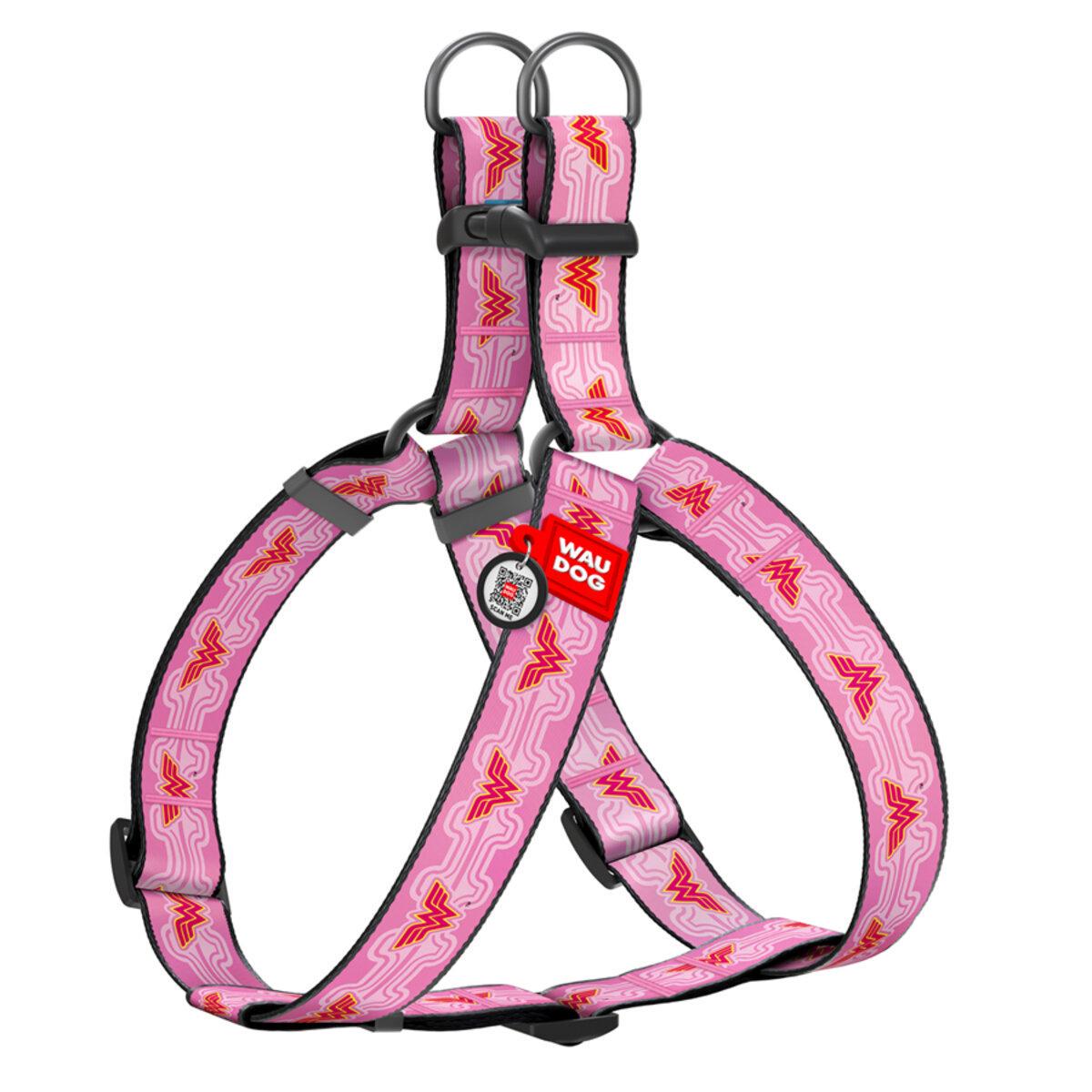 Шлея для собак Waudog Nylon Чудо-женщина 1 с QR паспортом/пластиковым фастексом XL 35 мм х 70-100 см (324-2015 Col)
