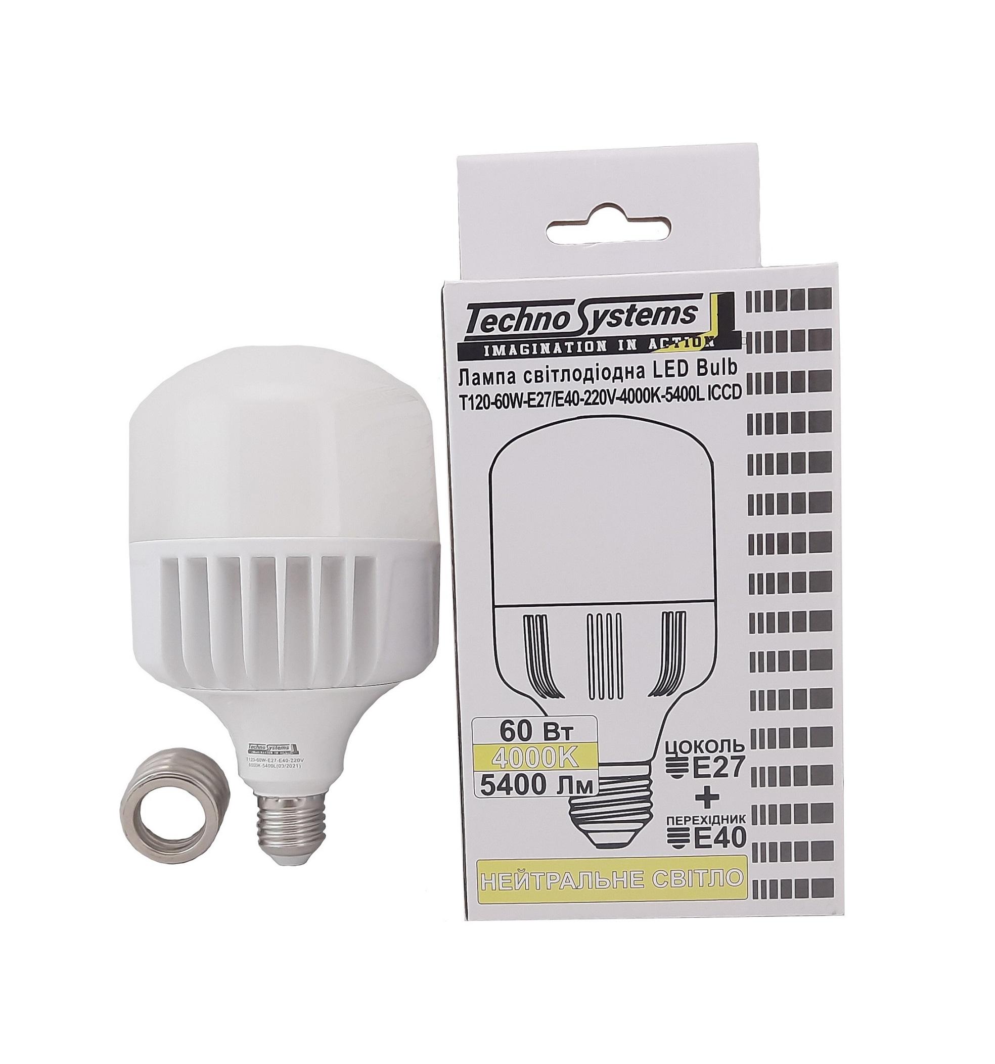 Лампа світлодіодна TechnoSystems LED Bulb T120 60Вт E27/E40 4000К 5400Лм ICCD TNSy5000512 - фото 5