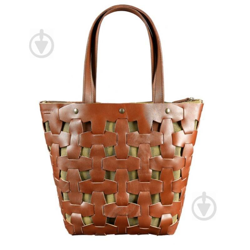 Шкіряна плетена сумка жіноча BlankNote Пазл Krast L Світло-Коричнева (BN-BAG-33-k)