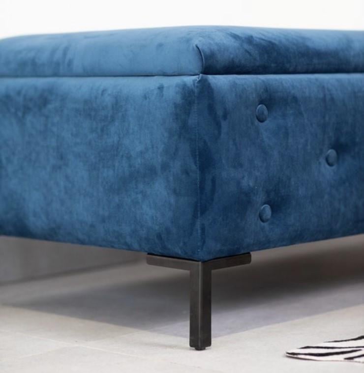 Топчан з нішею Vi-Tall велюр з ґудзиками опора метал 160х55х42 см Синій - фото 2