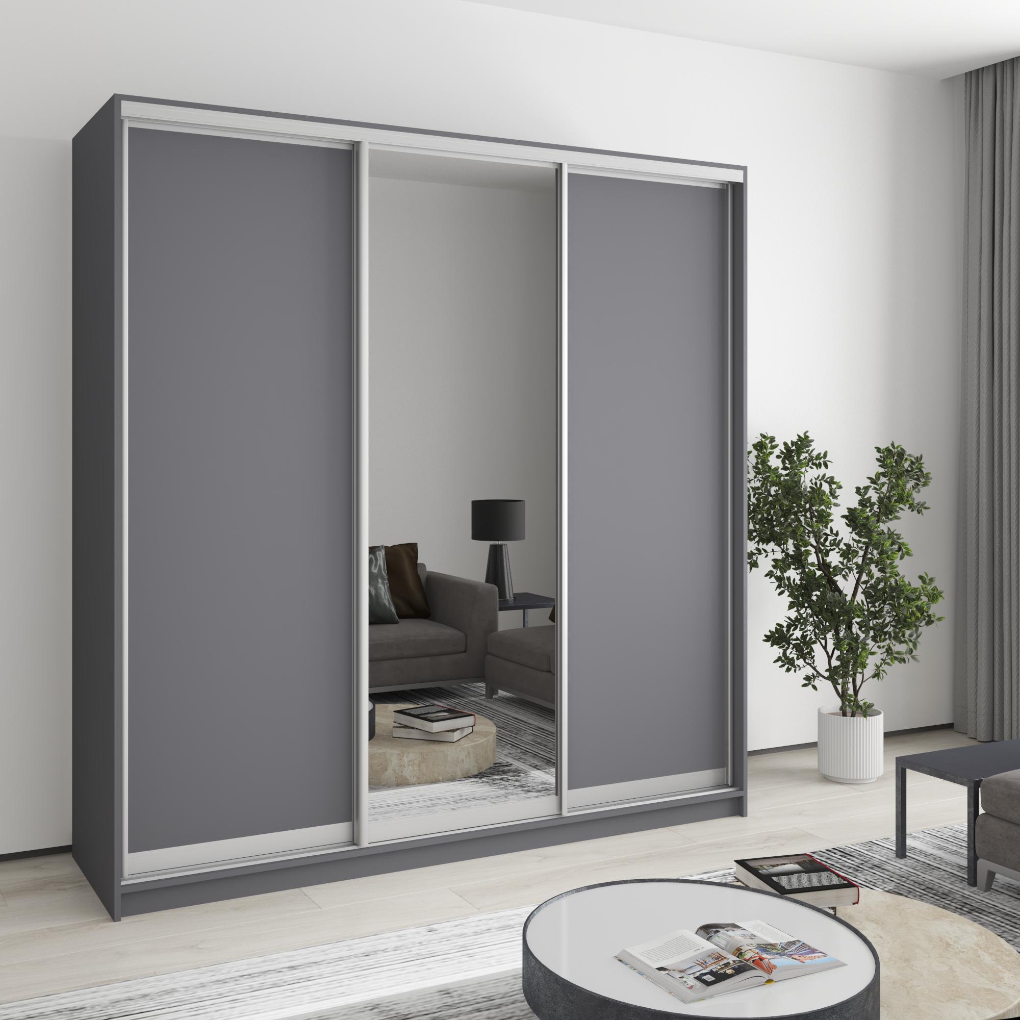 Шкаф-купе трехдверный MebelStar Стандарт AL 2 ДСП/зеркало 200x60x240 см Антрацит (MBS-1535) - фото 1 Шкаф-купе трехдверный MebelStar Стандарт AL 2 ДСП/зеркало 200x60x240 см Антрацит (MBS-1535) - фото 1