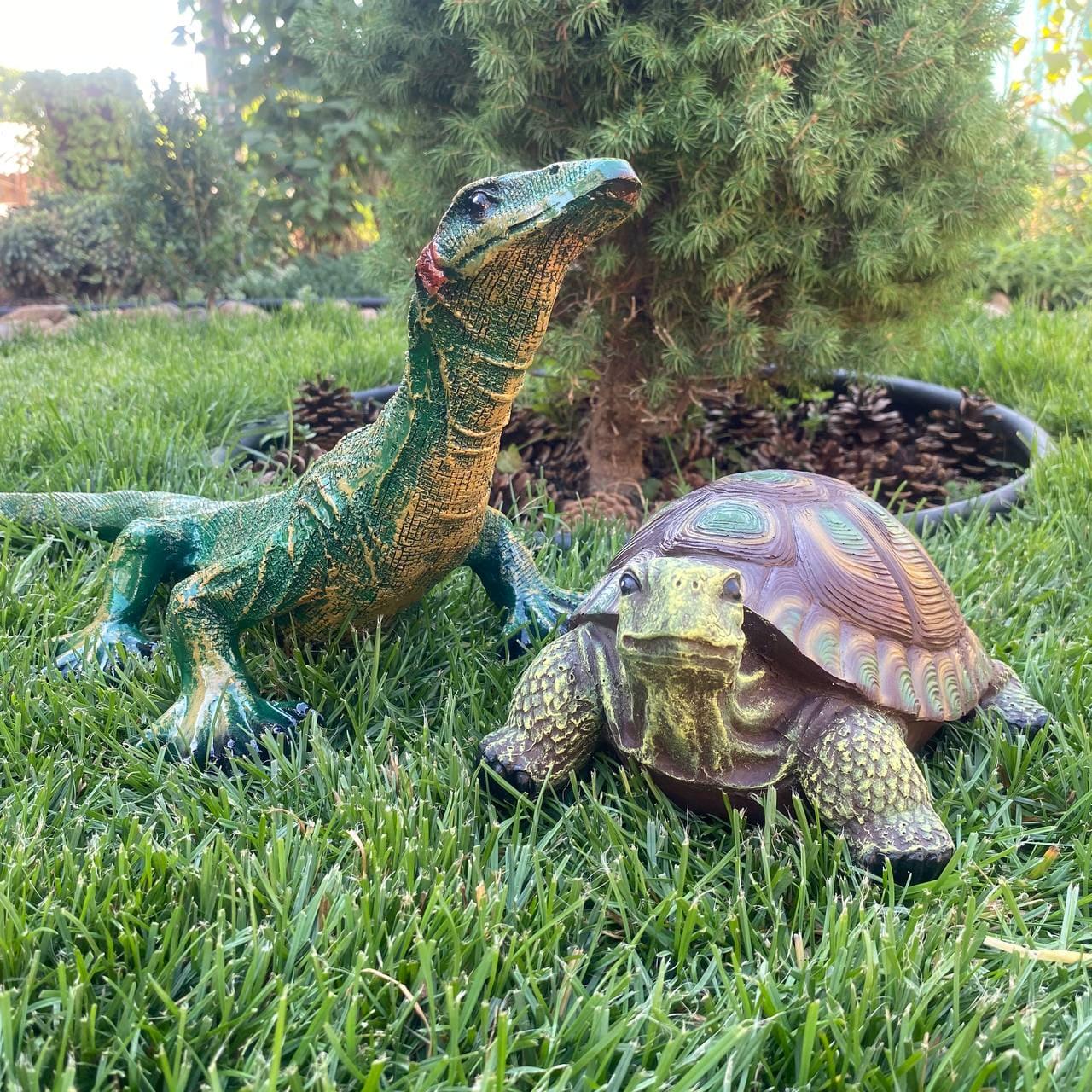 Комплект садовых фигур варан 53х20х19 см и черепаха 22х16х10 см (4414)