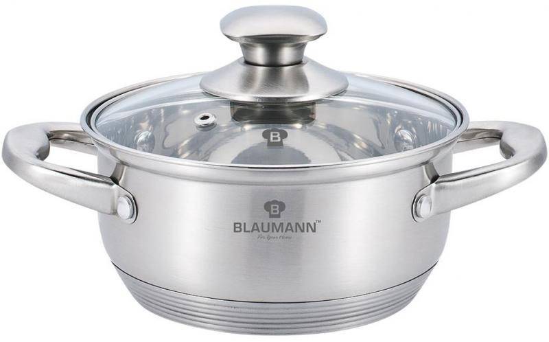 Каструля Blaumann Gourmet 5 л Ø 26х10 см з нержавіючої сталі зі скляною кришкою (BL-3311)