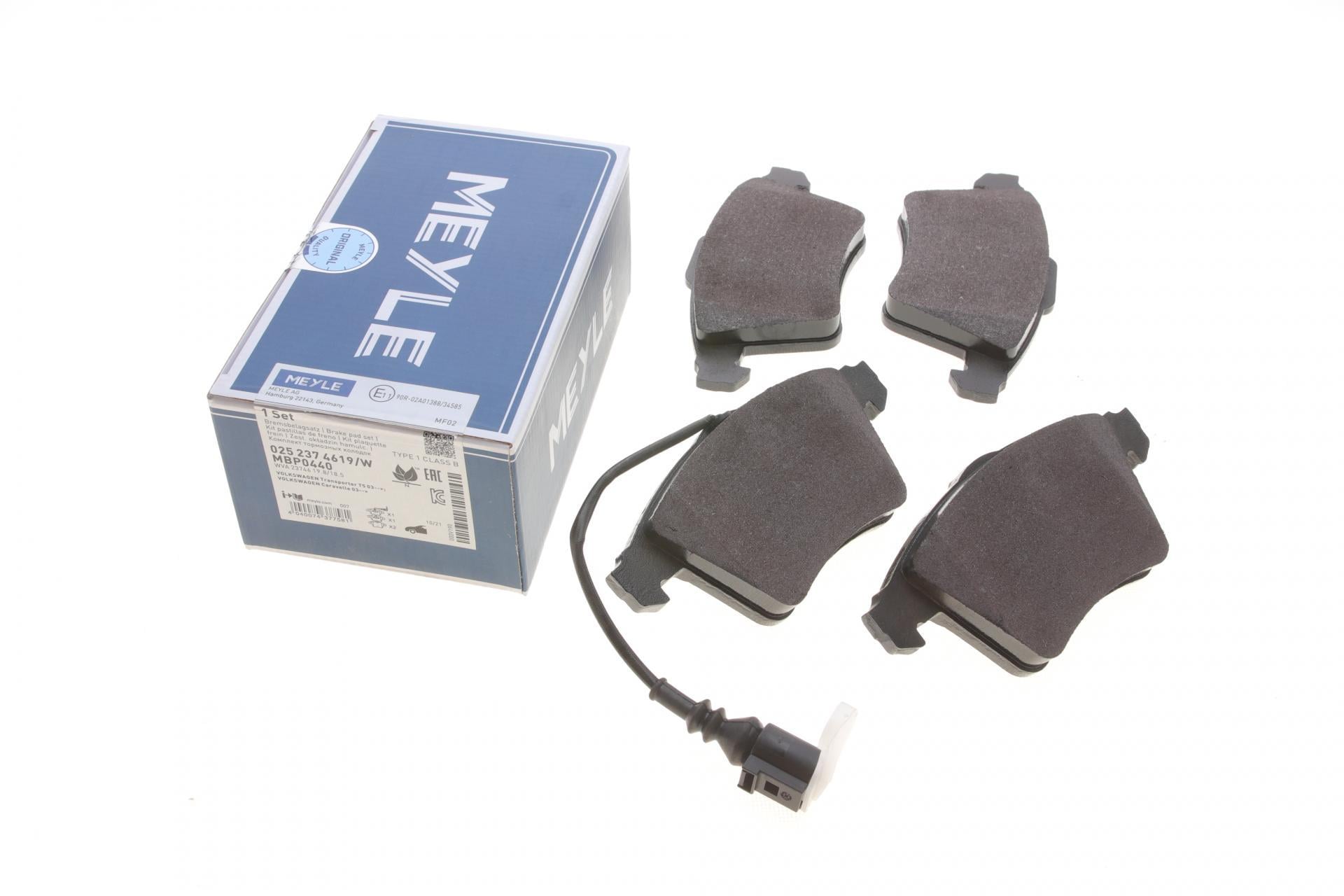 Колодки гальмівні передні Meyle 025 237 4619/W VW T5 03- 20.1 мм/18.7 мм