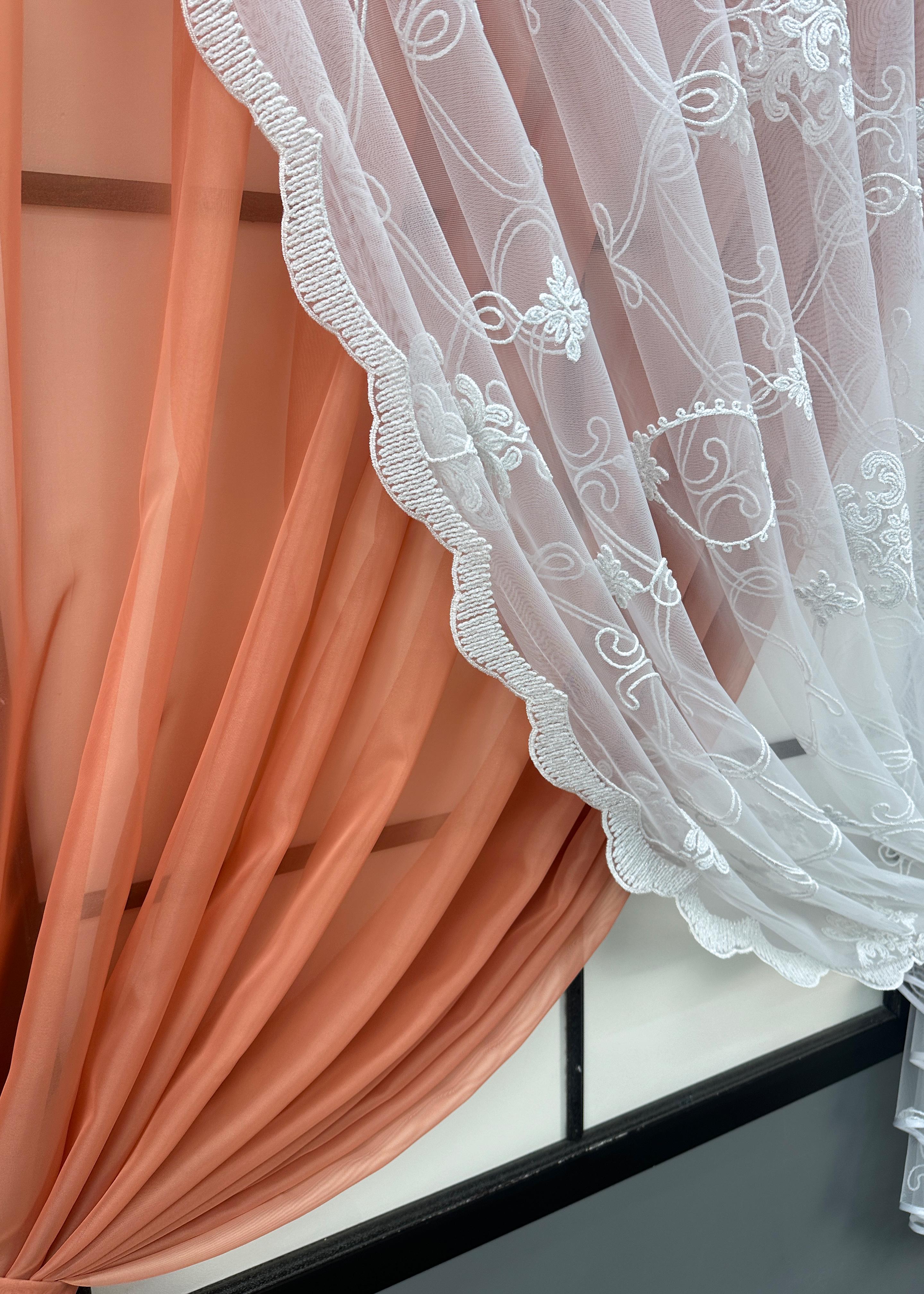 Шторки кухонные VR-Textil № 101к с подвязками 330х170 см Коралловый/Белый (52-1191) - фото 3 Шторки кухонные VR-Textil № 101к с подвязками 330х170 см Коралловый/Белый (52-1191) - фото 3