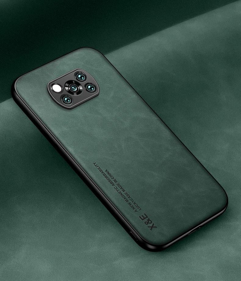 Кожаный чехол XnE Xiaomi Poco X3 с металлической вставкой Green (34266-08)