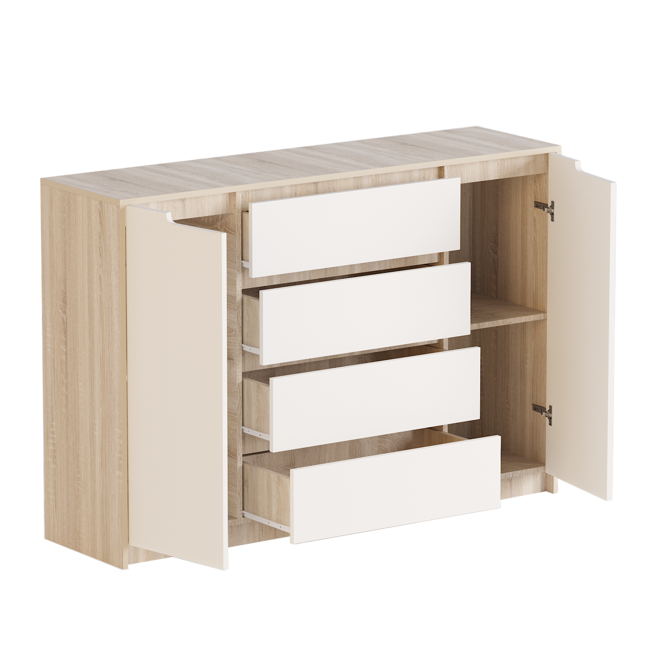 Комод Роликовые направляющие Микс 3 Эверест 140х38х95 см Дуб сонома/Белый - фото 2 Комод Роликовые направляющие Микс 3 Эверест 140х38х95 см Дуб сонома/Белый - фото 2