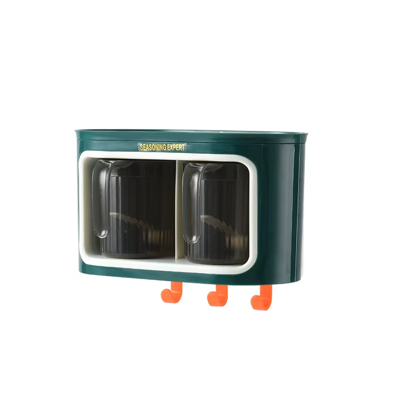 Органайзер настенный с двумя чашами для хранения пищевых приправ Зеленый