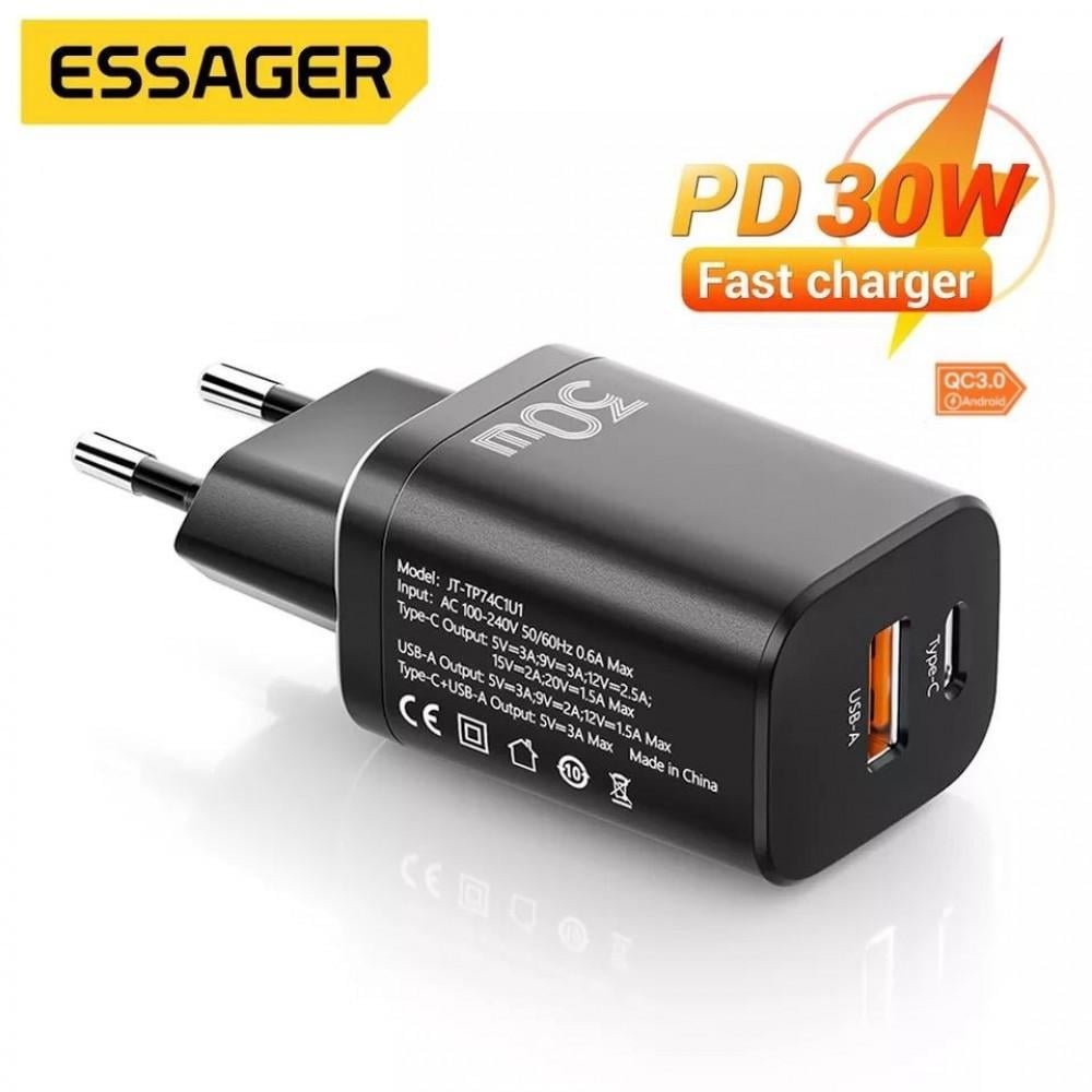 Зарядное устройство для сети Essager Quick Charger Type-C/USB 30W Black (25397428) - фото 11