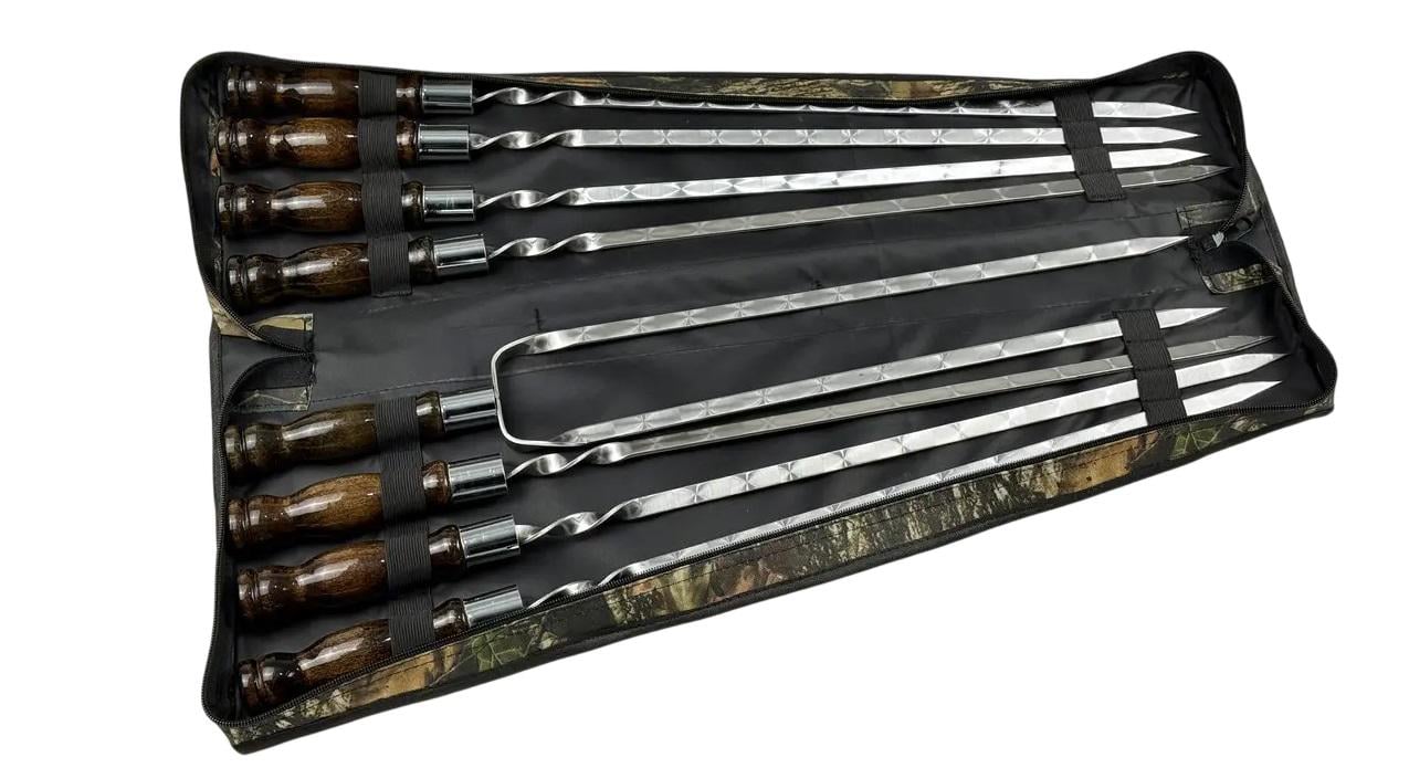 Набор шампуров с деревянной рукояткой GrillMaster NB-2306 двойной шампур нержавеющая сталь 3 мм 7 шт. Венге (10-164-NB-2306)