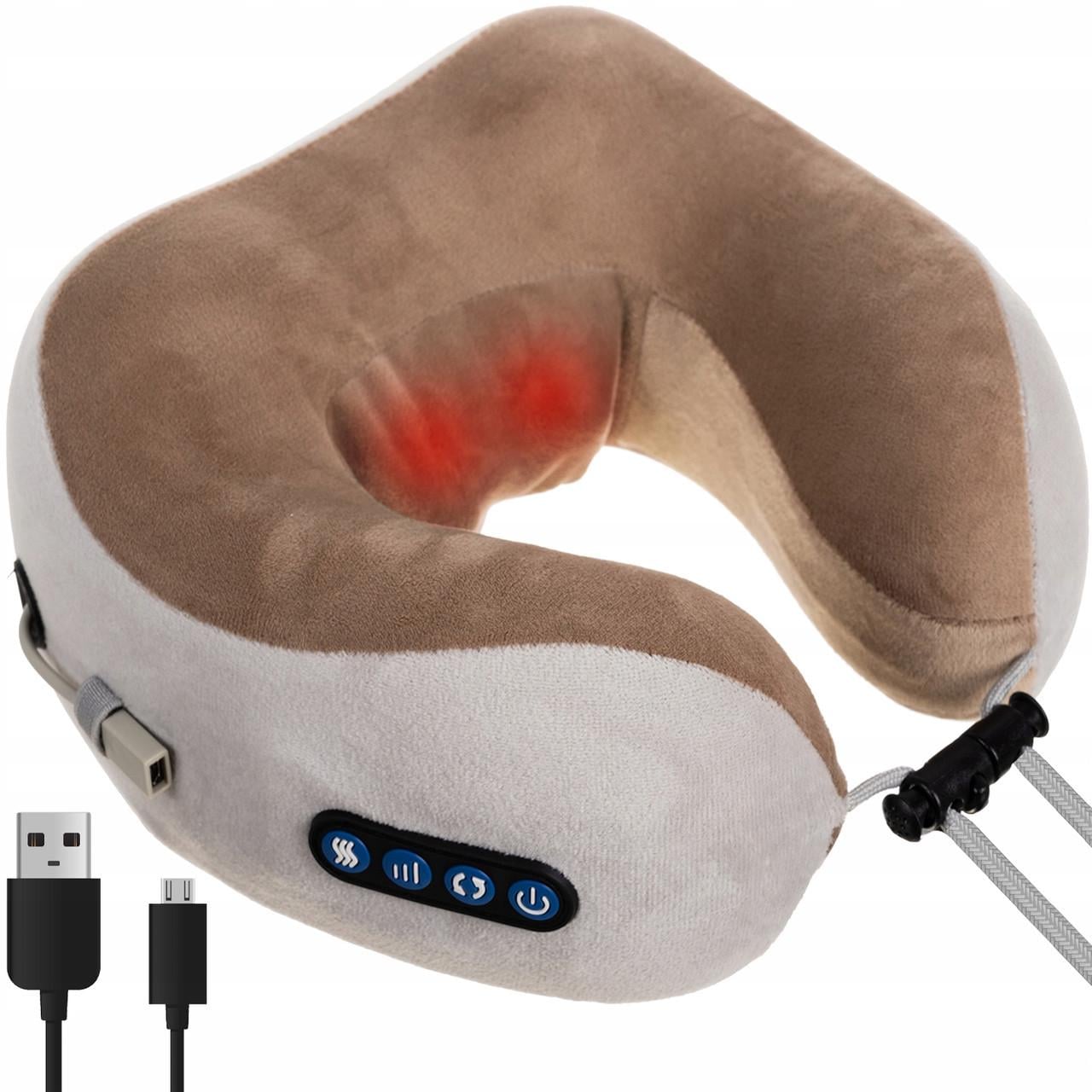 Подушка массажная для шеи Soulima 19554 с эффектом памяти USB-зарядка/подогрев Серо-бежевый (2982695679)