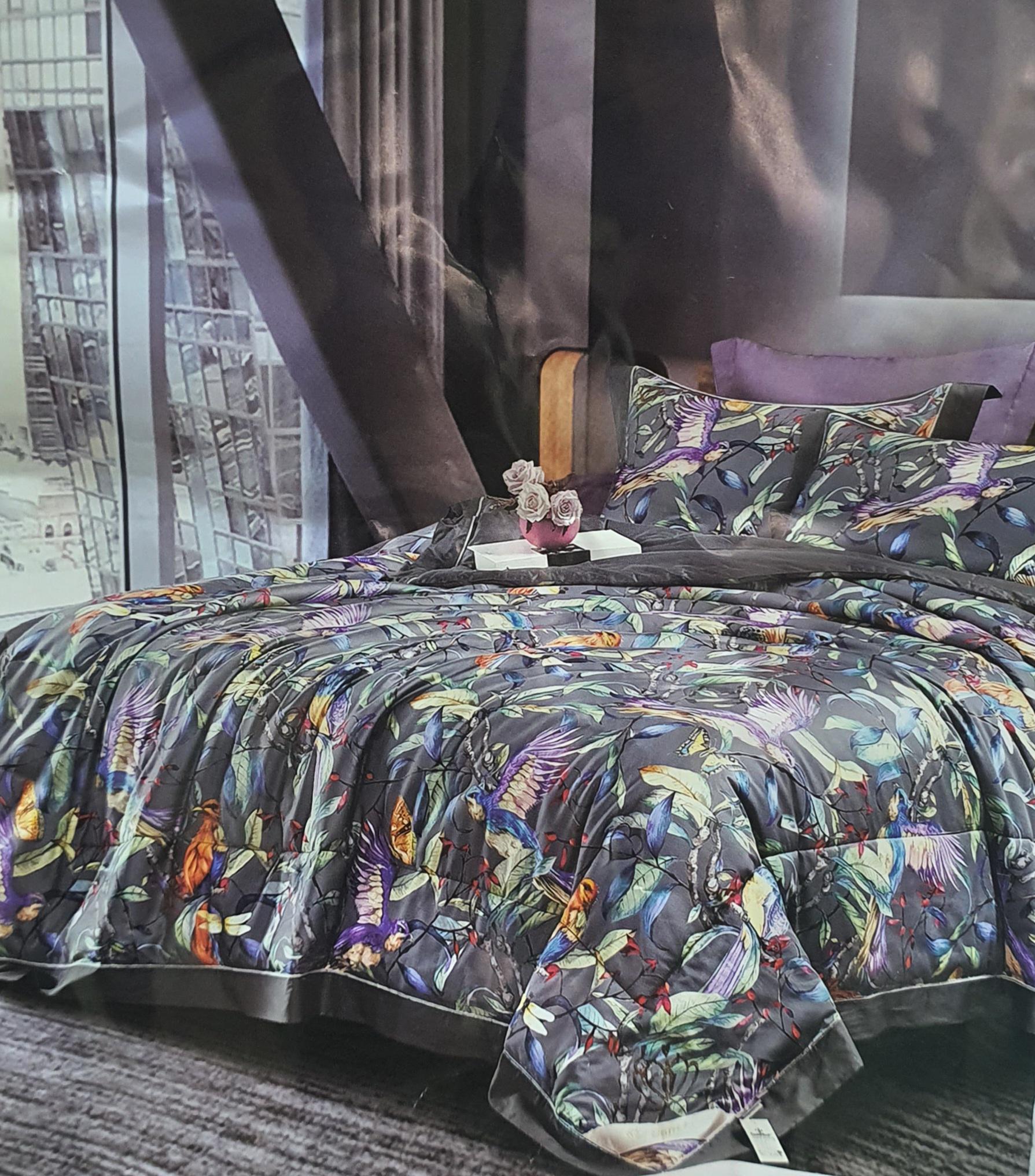 Комплект постільної білизни з ковдрою сатін євро Пташки (70754)