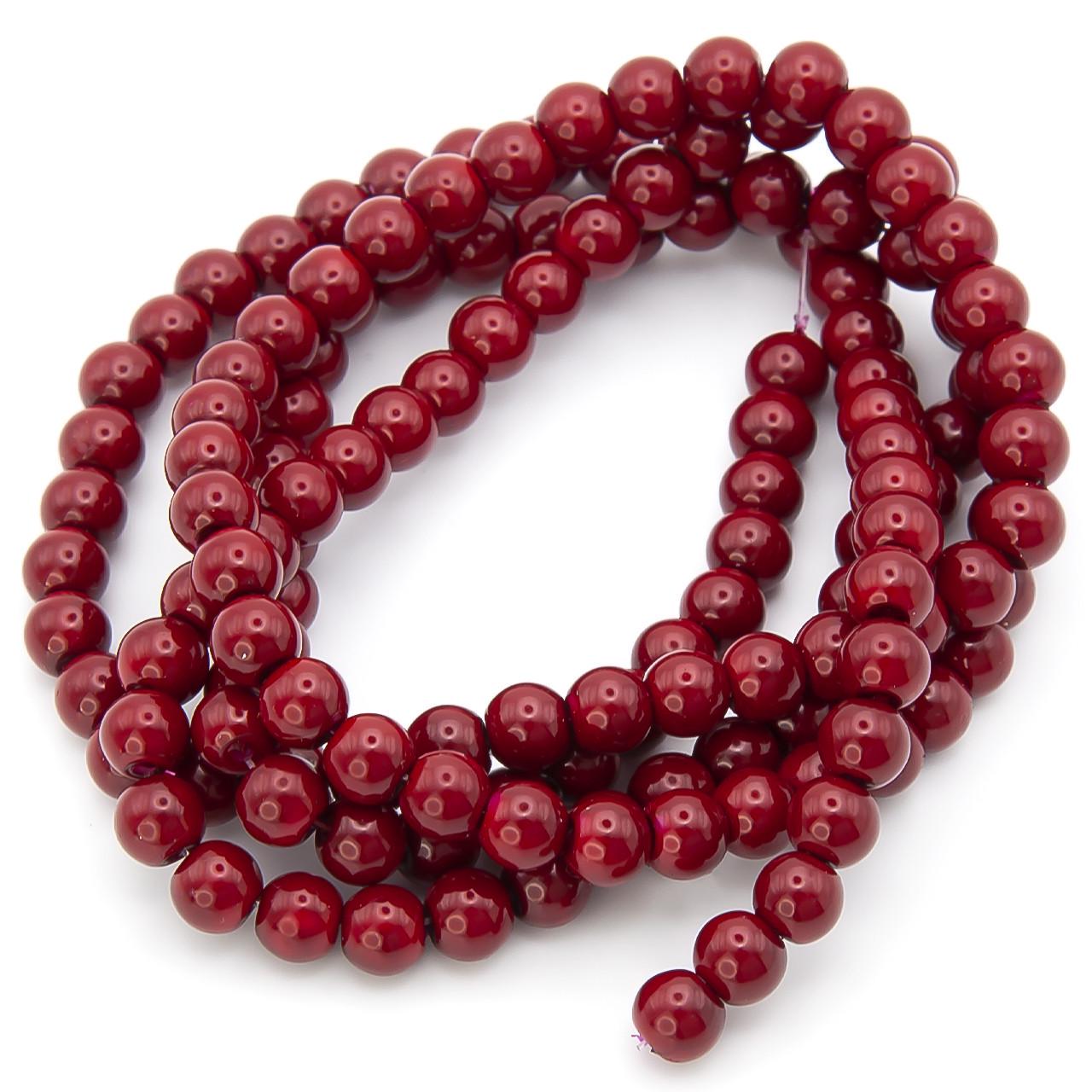 Намистини скляні на нитці під перли 10 мм 80 см 90 шт. Бордовий (БЖ0010ш35)