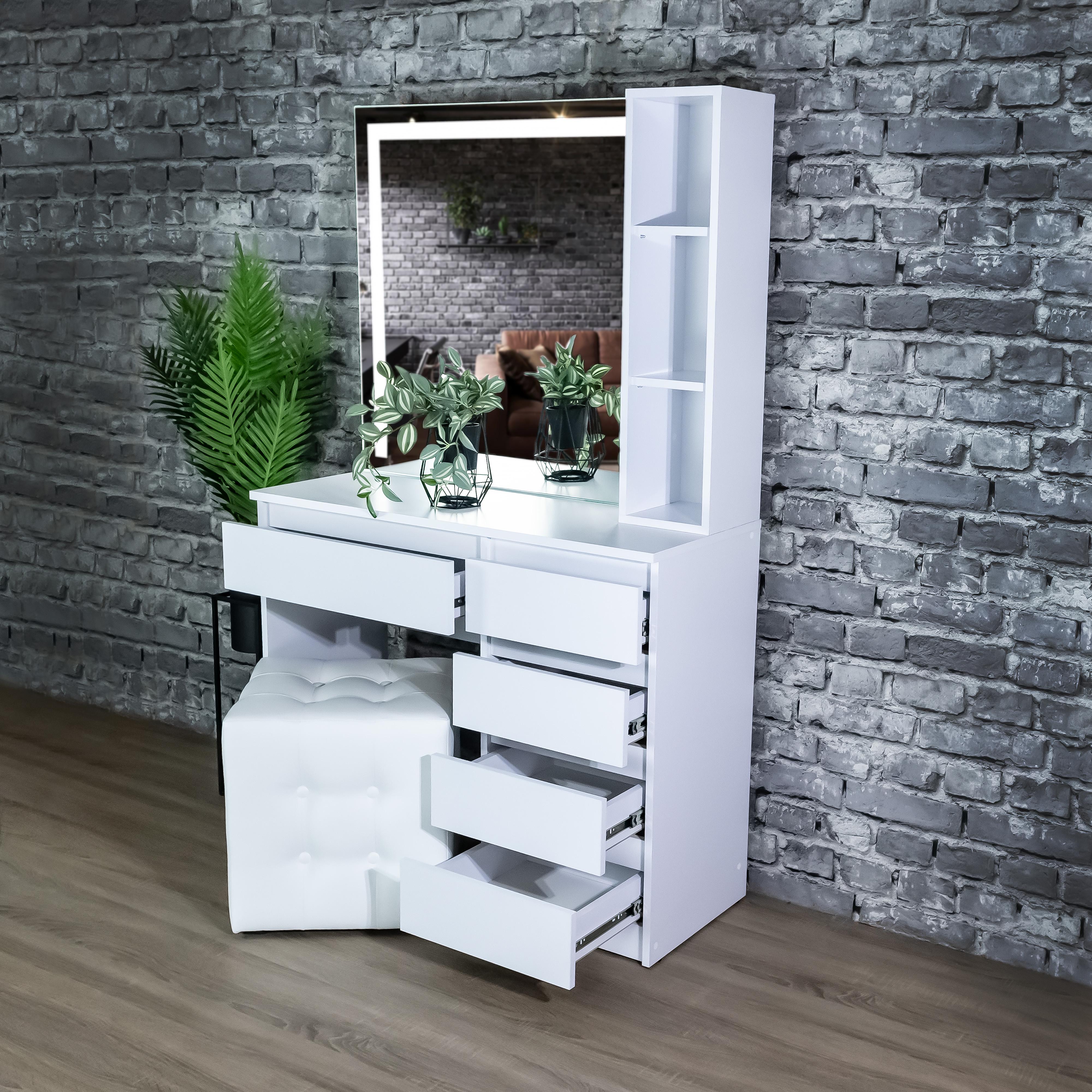 Стіл макіяжний з підсвіткою та полицями 160х100х40 см Білий (03/05/9) - фото 3 Стіл макіяжний з підсвіткою та полицями 160х100х40 см Білий (03/05/9) - фото 3