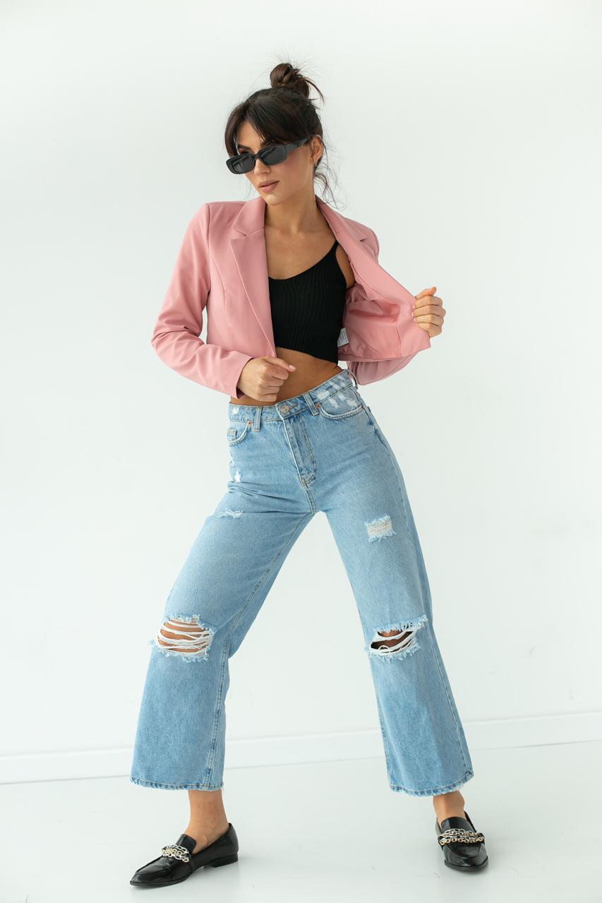 Жакет укороченный прямого фасона CLABFRENDY р. 40 Пудровый (9527878) - фото 3