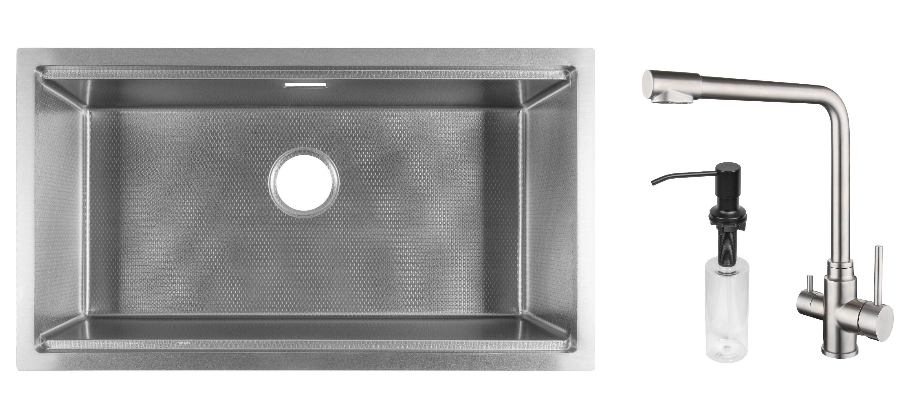 Комплект из кухонной мойки Gunter&Hauer Federbach 8022 Inox Honey кухонного смесителя Gunter&Hauer LUFT Br