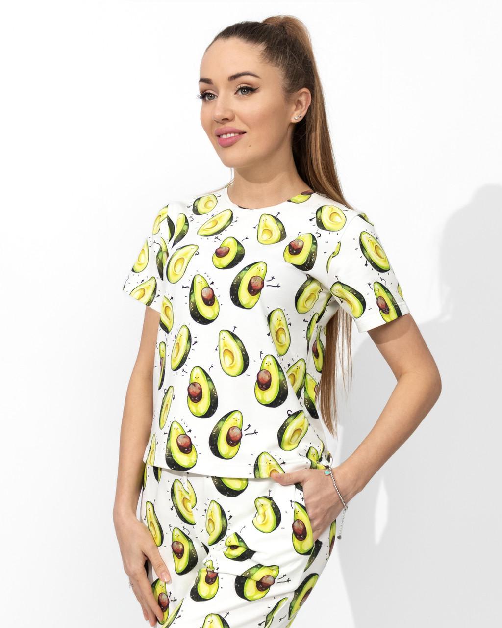 Пижама женская из кулира футболка и брюки с принтом Авакадо (2179703453)
