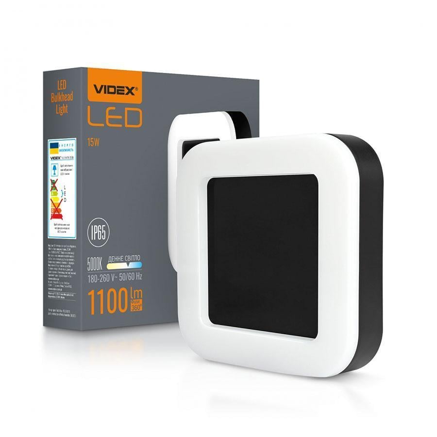Світильник накладний квадрат Videx 15W 5000K IP65 LED чорний (25366838)