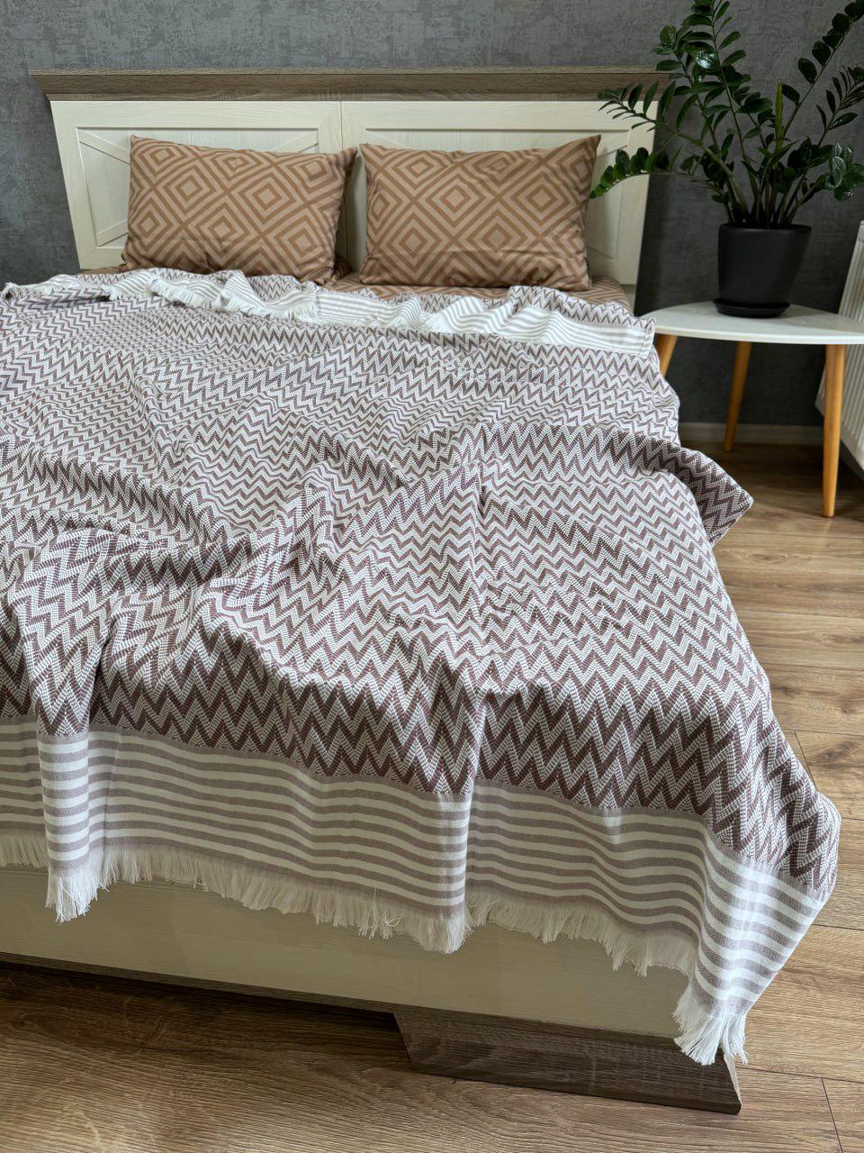 Покрывало-плед Зигзаг хлопковое евро 200х230 см Бордовый (19142066)