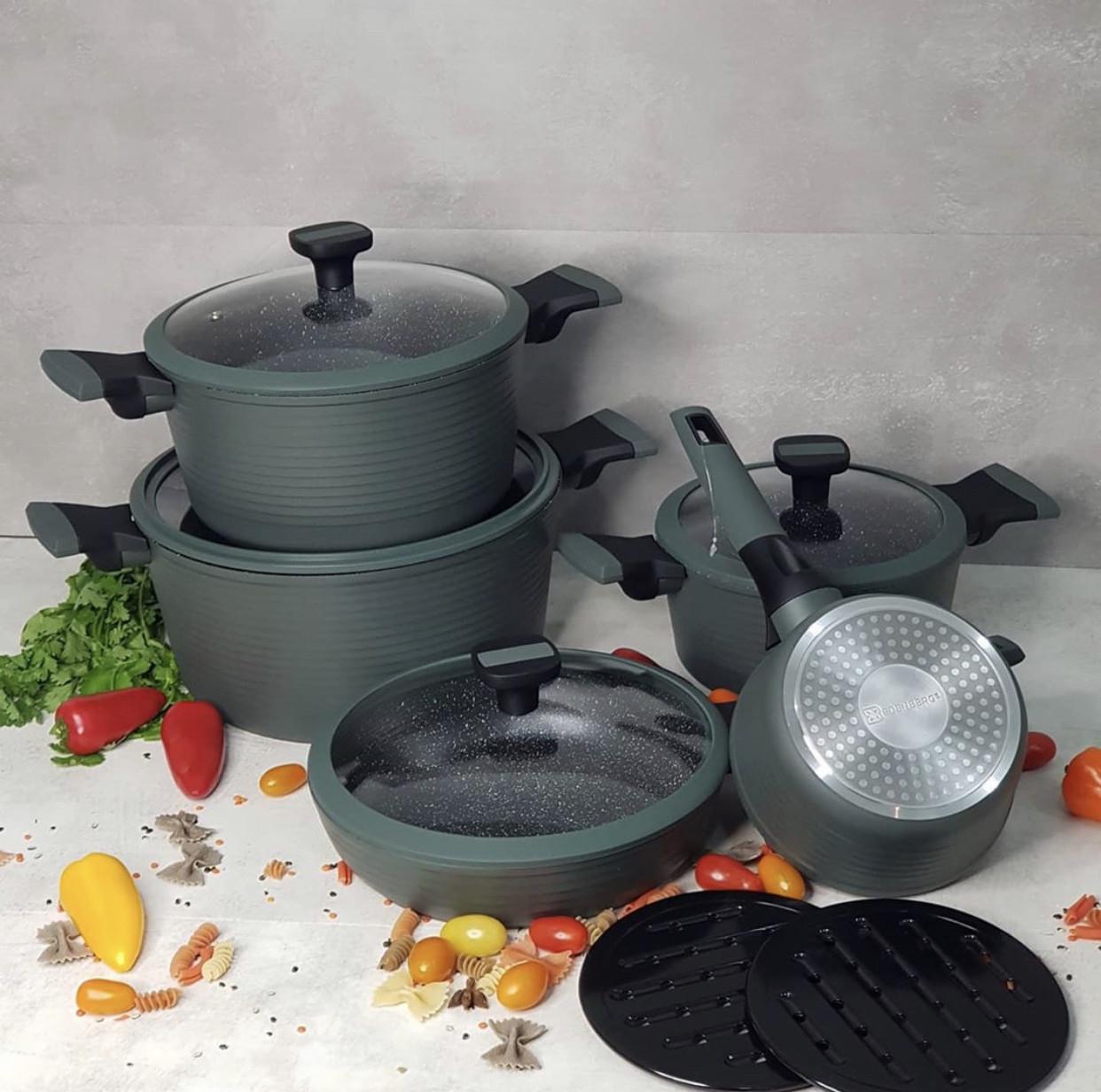 Набор котелков Edenberg с мраморным покрытием 10 пр. (EB-5633) - фото 2 Набор котелков Edenberg с мраморным покрытием 10 пр. (EB-5633) - фото 2