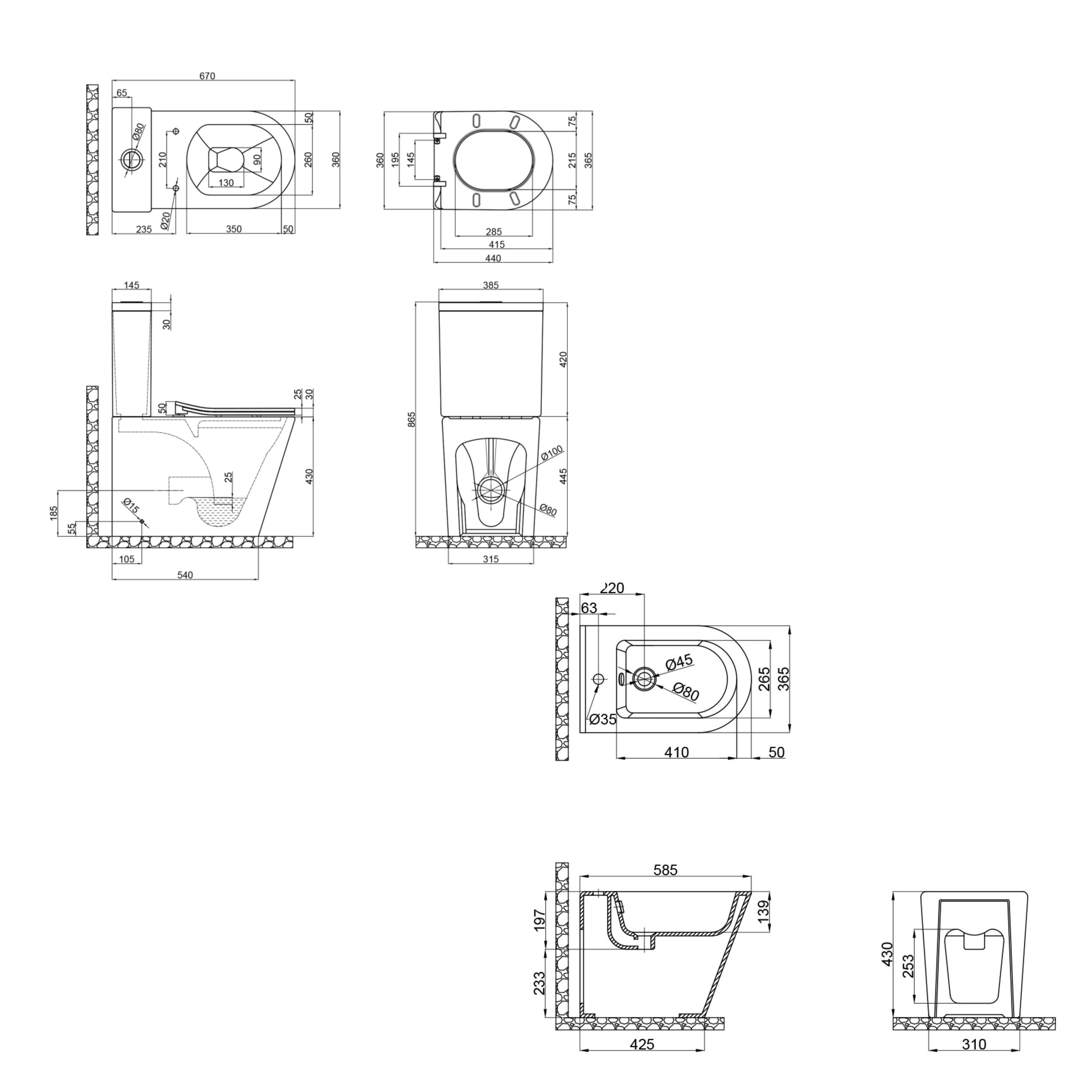 Комплект Qtap Scorpio Matt Black 2в1 унитаз напольный Rimless QT14222125ARMB / биде напольное QT14441003CMB (SD00052181) - фото 2