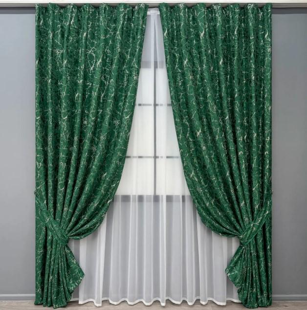 Штори Royal Textile льон мармур 2х2,7 м 2 шт. Зелений (2002ш 32-478)