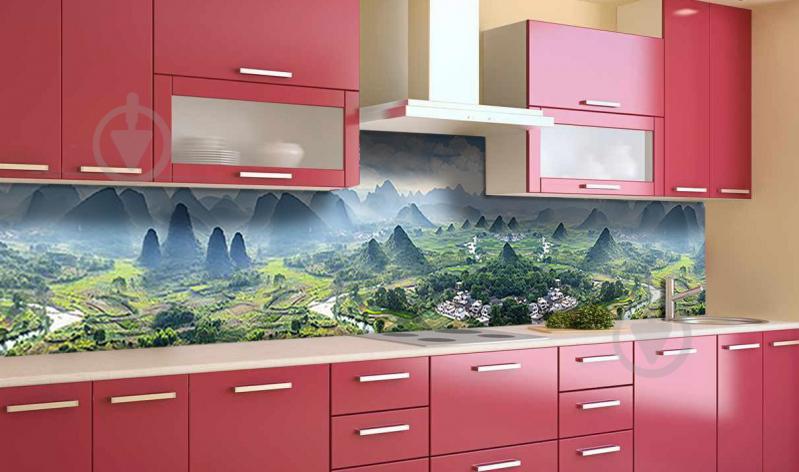 Скинали на кухню Zatarga  "Долина Зеленых Гор"  600х3000 мм виниловая 3Д наклейка кухонный фартук Z181716/2