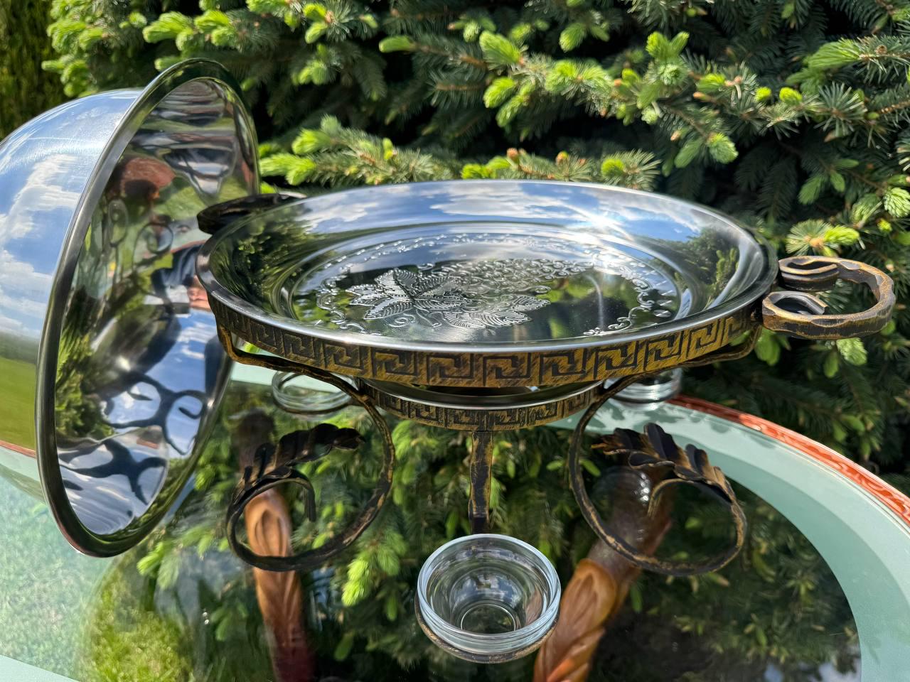 Садж для шашлику Греція 36 см з 3 соусницями та підігрівом кований круглий ручної роботи для м'яса риби овочів гриль - фото 4 Садж для шашлику Греція 36 см з 3 соусницями та підігрівом кований круглий ручної роботи для м'яса риби овочів гриль - фото 4