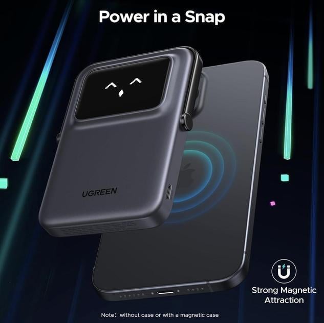 Повербанк беспроводной Ugreen PB572 Qi2 Magnetic Magsafe 10000 mah 20W для iPhone Серый (28780601) - фото 6
