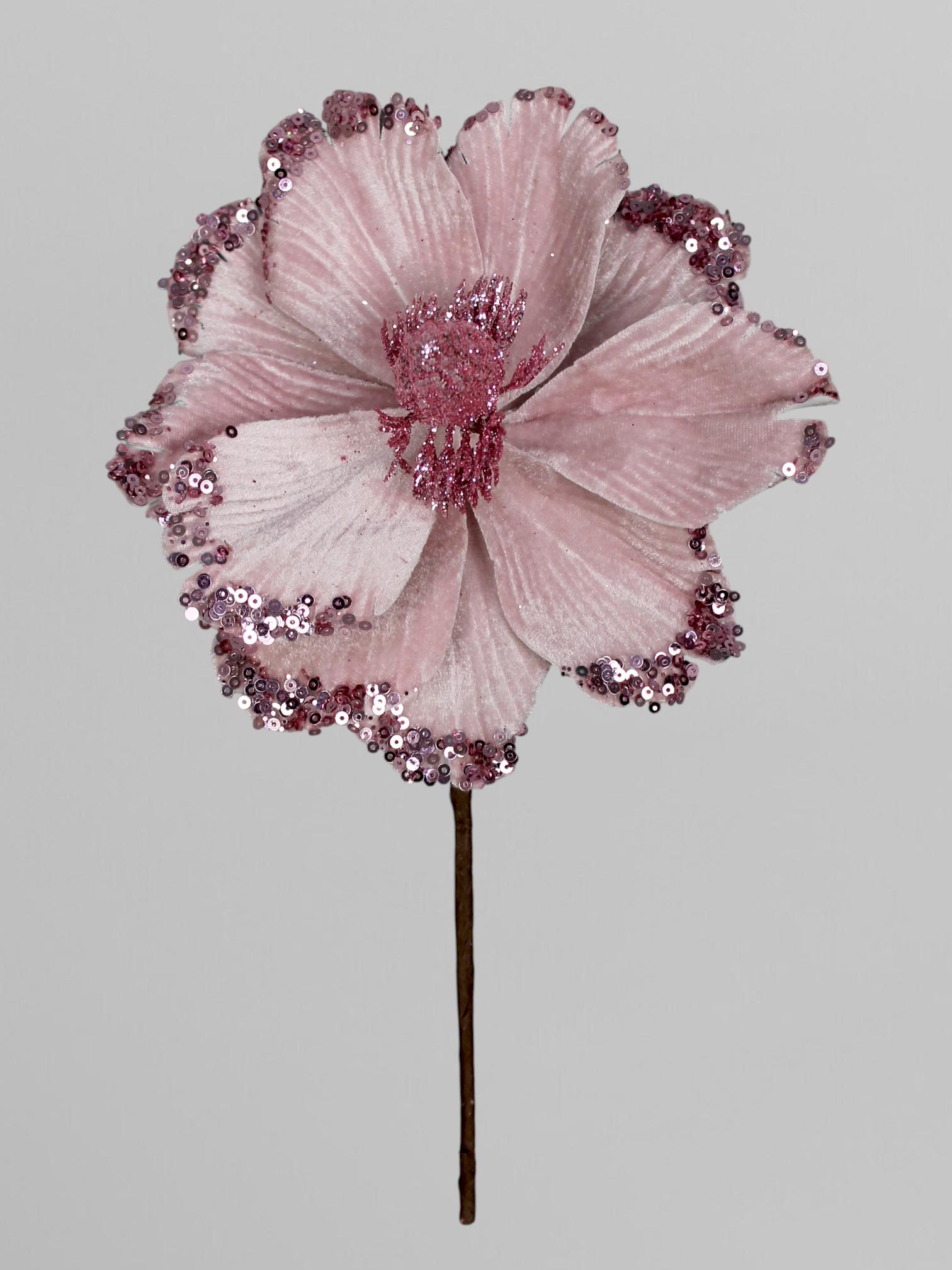 Декоративная магнолия с блестками 28х17 см Розовый (К13297)