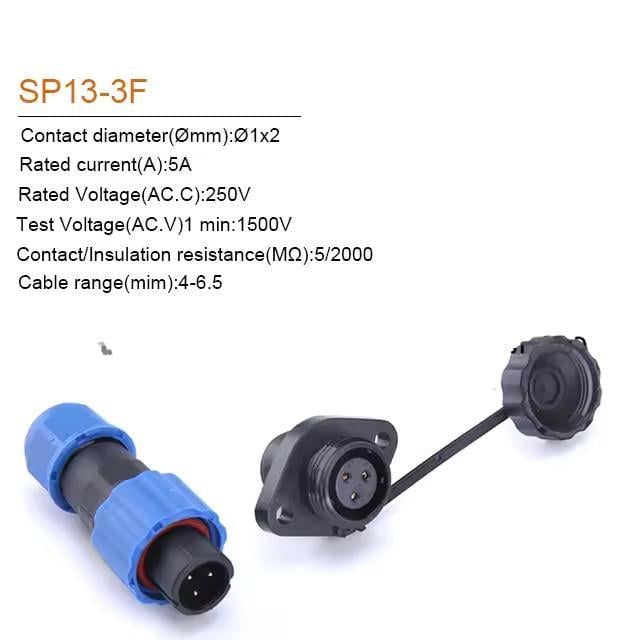 Разъем герметичный SP13 IP68 розетка/штекер на кабель SP13 3F-F-M 3pin 5 А (2735637996) - фото 5 Разъем герметичный SP13 IP68 розетка/штекер на кабель SP13 3F-F-M 3pin 5 А (2735637996) - фото 5