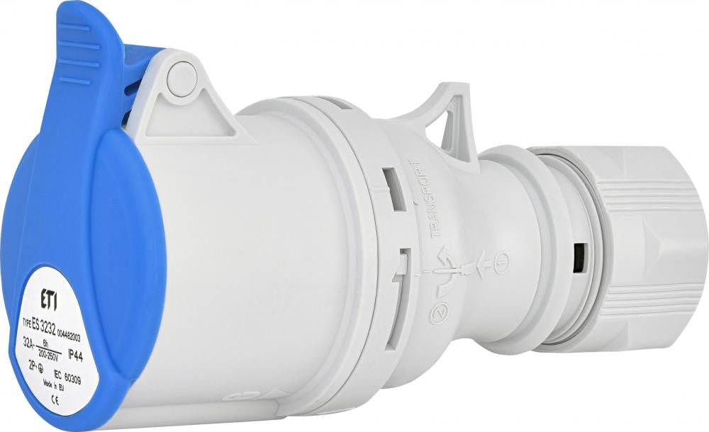 Силовая розетка ETI ES-3232 2P+PE 32А 230 В переносная IP44 Синий (4482003)