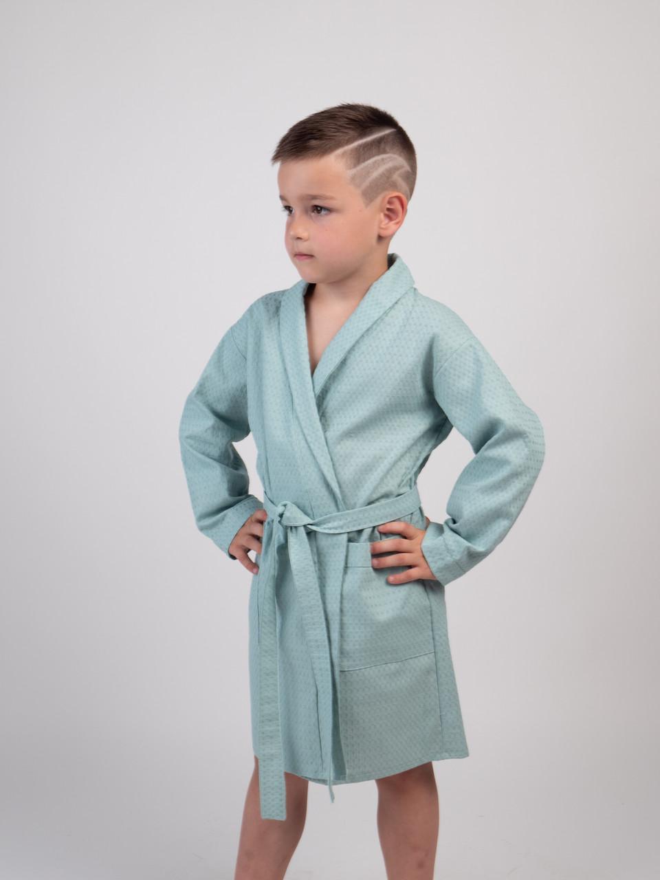 Дитячий вафельний халат Luxyart Kids Robe для хлопчиків р. 34-36 100% бавовна Блакитний (LM-205)