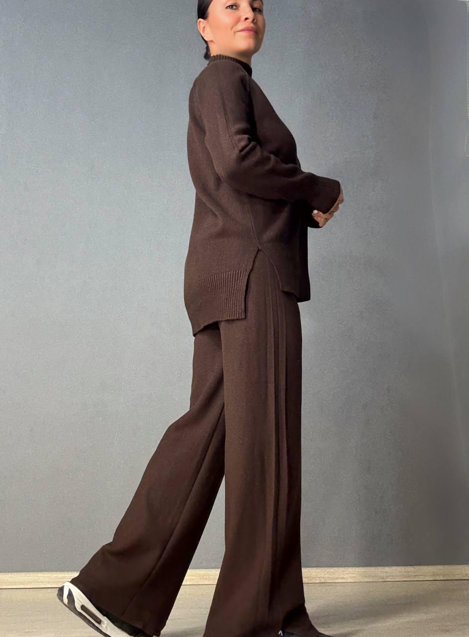 Костюм женский ACCORDDREAM 6841-8636 свитер с брюками палаццо вязаный OS Коричневый (5180) - фото 4 Костюм женский ACCORDDREAM 6841-8636 свитер с брюками палаццо вязаный OS Коричневый (5180) - фото 4