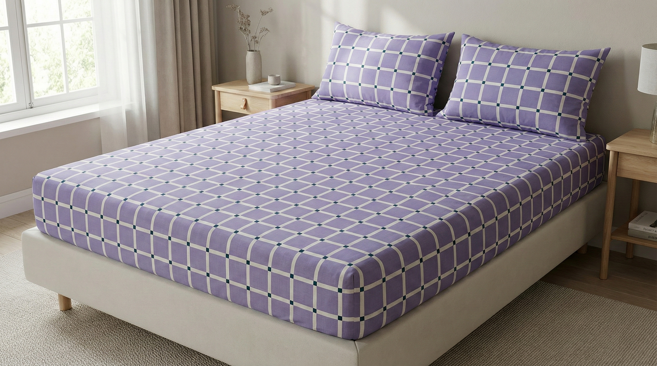 Простыня на резинке Сетчатый узор 140х200 см и две наволочки 50х70 см бязь (Glux-2712/pn140)