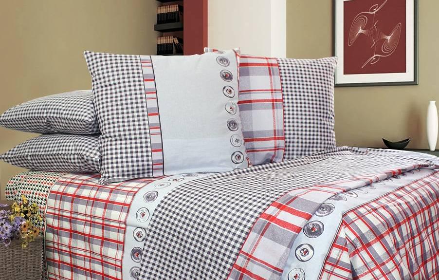 Комплект постельного белья полуторный Еней-плюс Т0551 Красный/Серый/Черный