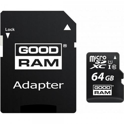 Карта памяти GoodRAM M1AA-0640R12 Secure Digital Micro 64 Gb class10 UHS I Retail Adapter (580601)