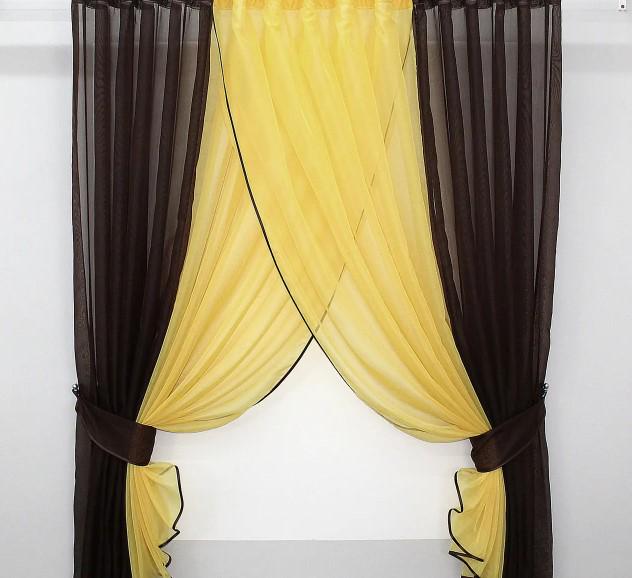 Шторки кухонные с подвязками 400х170 см Венге/Желтый (096к) Шторки кухонные с подвязками 400х170 см Венге/Желтый (096к)