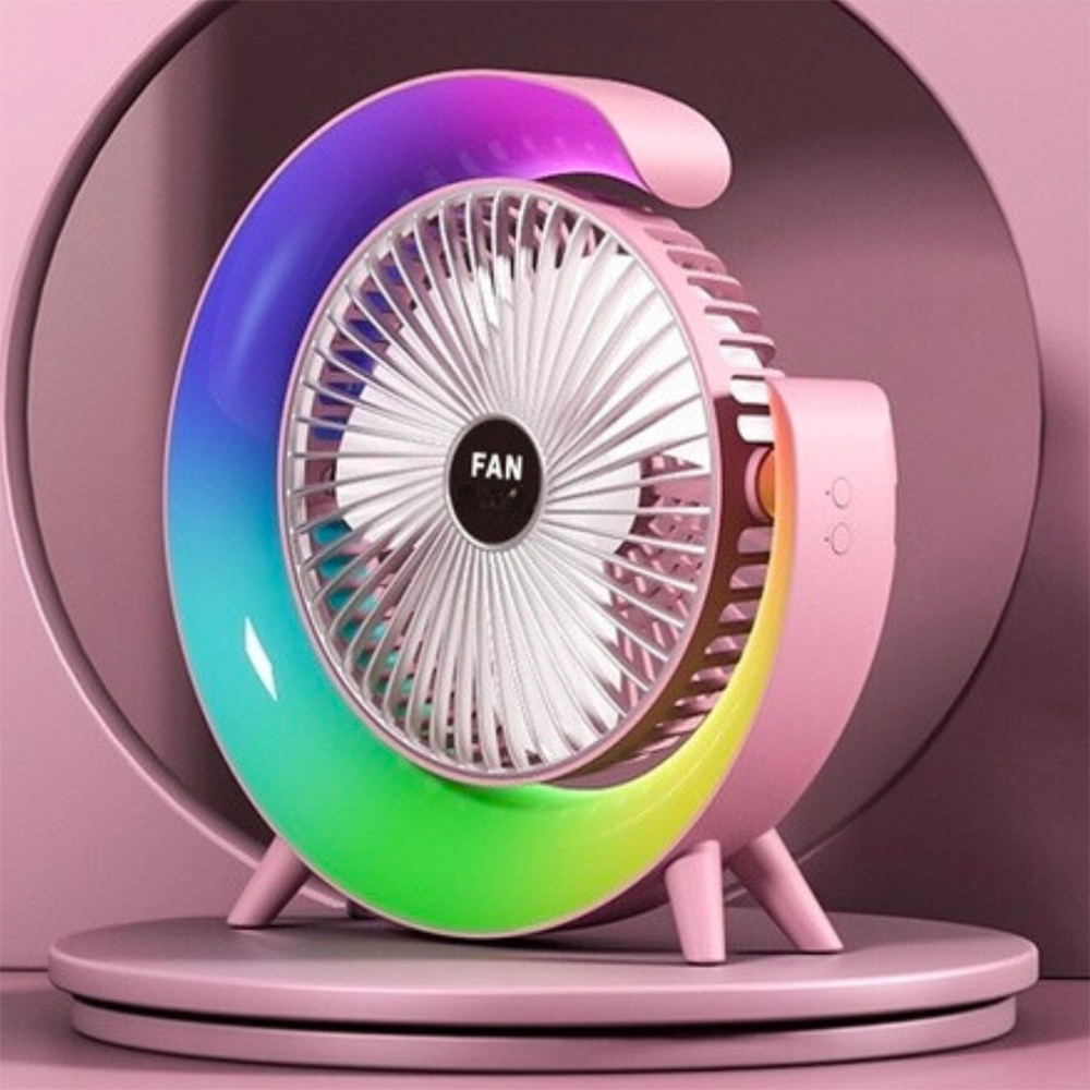 Вентилятор настільний акумуляторний з LED підсвіткою USB 3 швидкості 24x24 см Рожевий - фото 2