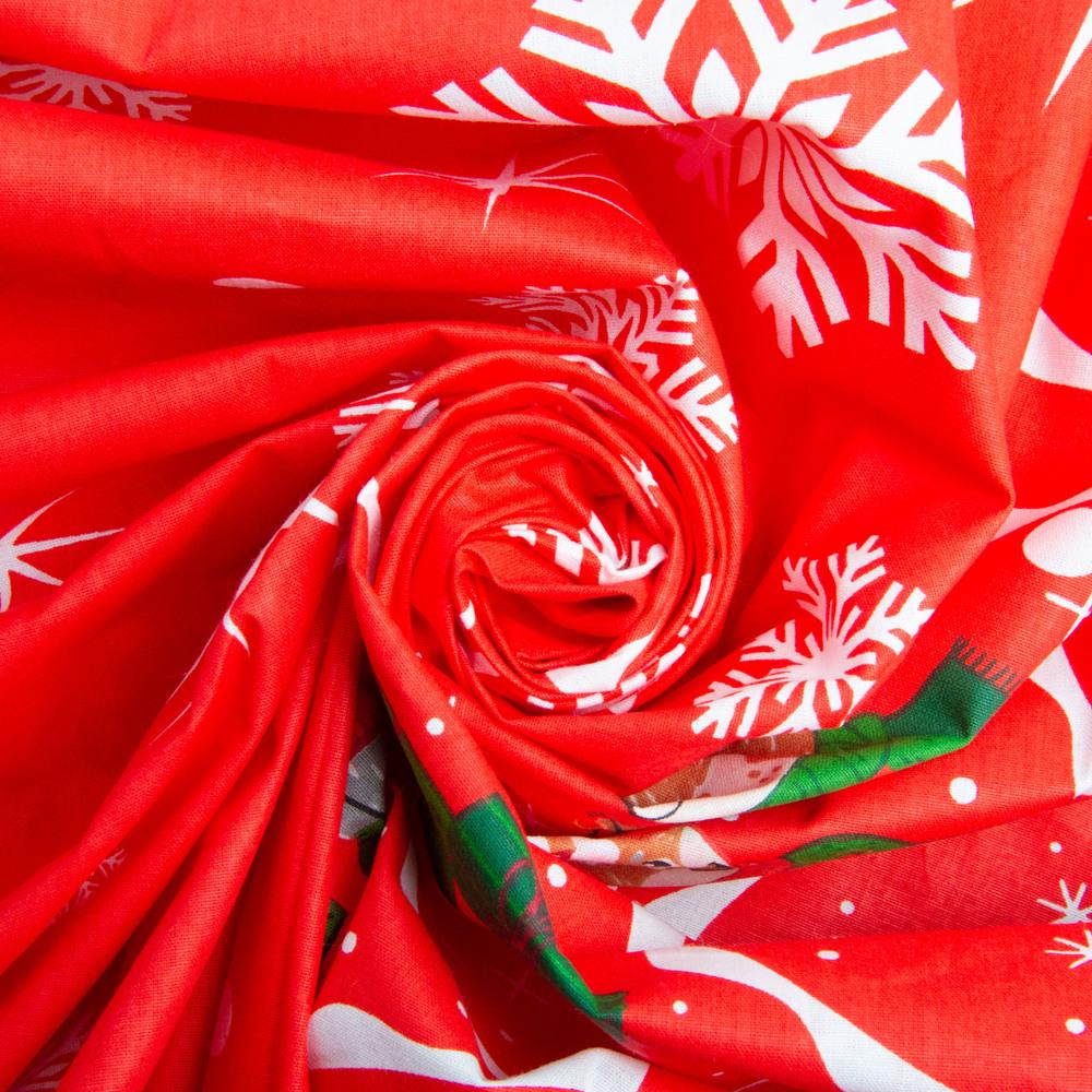 Тканина бязь ранфорс для постільної білизни M11321/1 Сніговички 130 гр/м2 240 см Червоний (25827)