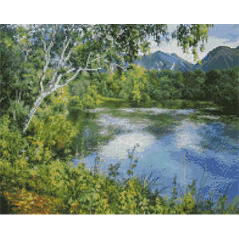 Алмазная мозаика Strateg Премиум Озеро среди зелени 40x50 см (Str-L-396)
