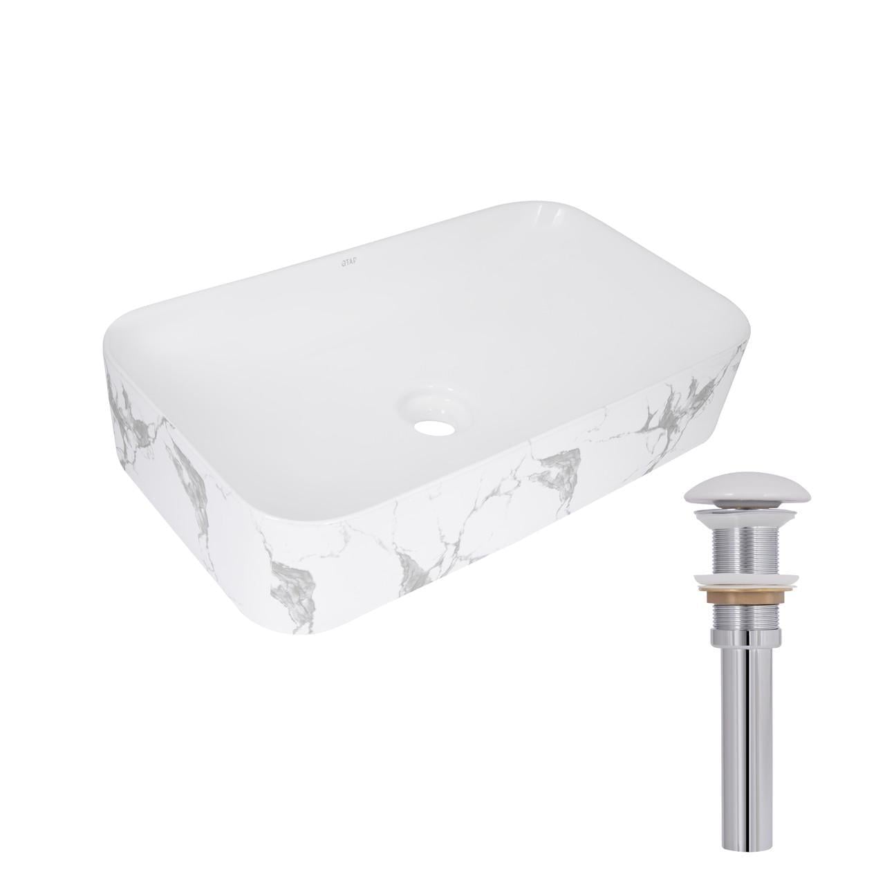 Раковина накладная Qtap Tern Раковина накладная 610x350x135 мм прямоугольная с донным клапаном Marble (QTTER188MR49791)