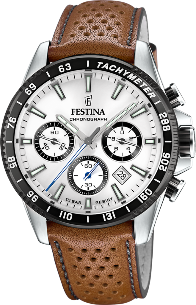 Наручные часы мужские Festina F20561/1 Timeless Chronograph со стальным корпусом WR 100 м и белым циферблатом